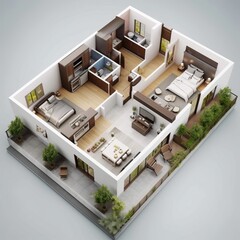 Aerial view of a home interior, generative ai