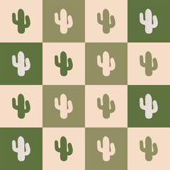 Fototapeta premium Boho pattern with cactus in muted earthy tones. Tribal pattern with succulent cactus flowers.