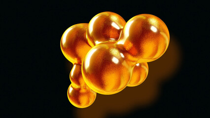 3d rendering. Amasing abstract background of metaballs or glisten bubbles as if glass drops or spheres filled with golden sparkles merge together and scatter around. Creative background