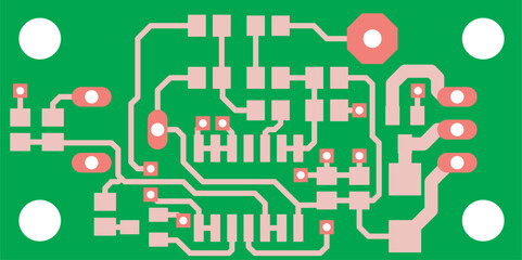 Electric background. Vector pcb pattern. 
Printed circuit board of an electronic 
device with
conductors and contact pads placed on it. 
Engineering drawing of a pcb.