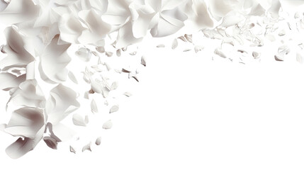 cascading petals forming a corner frame as a frame border, isolated with copyspace