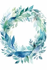 A square floral frame with watercolor leaves. Generative AI. 