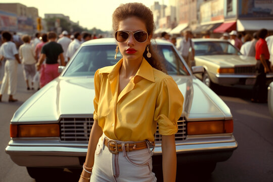 1980s style. Punk fashion as a reaction to the hippie movement of the past decades and against the materialistic values of the current decade. Retro, pop, hipster, neon, colorful. Generative AI