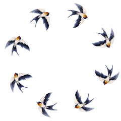 Swallow wreath flying in flight watercolor