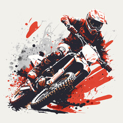 Motocross rider vector illustration with grunge brush background