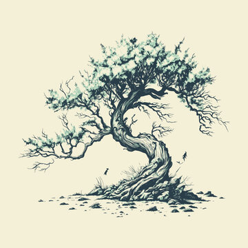 recommend clip art: Clean line art of old tree, vector illustration