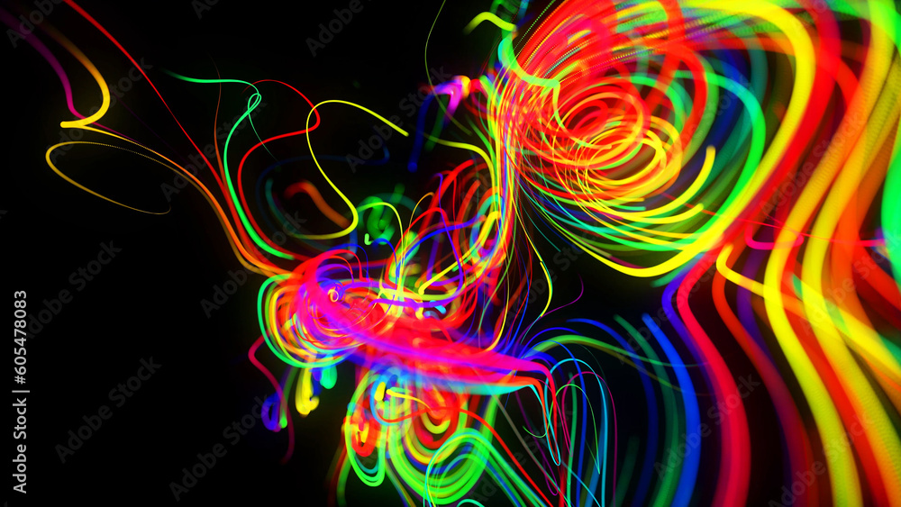 Poster 3d render. abstract background flow of glow lines. llights particles form in 3d space glowing beauti