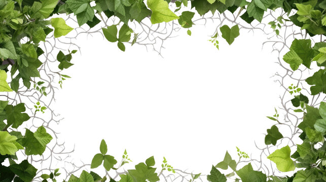 lush leafy vines as a frame border, isolated with copyspace