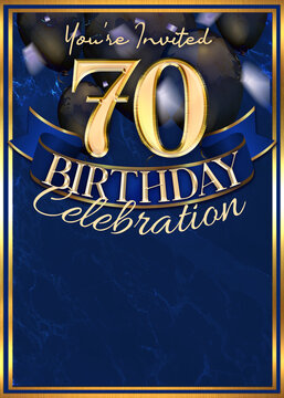 70th Birthday Party Invitation Template Blue Gold Design