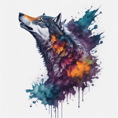 A wonderful Wolf, water color splashing 
