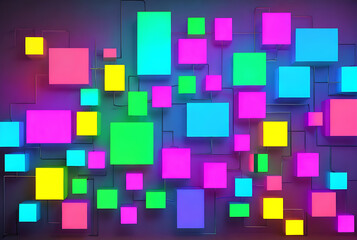 Geometric panels neon abstract 3D varied sizes.