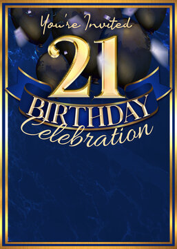 21st Birthday Party Invitation Template Blue Gold Design