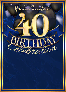 40th Birthday Party Invitation Template Blue Gold Design