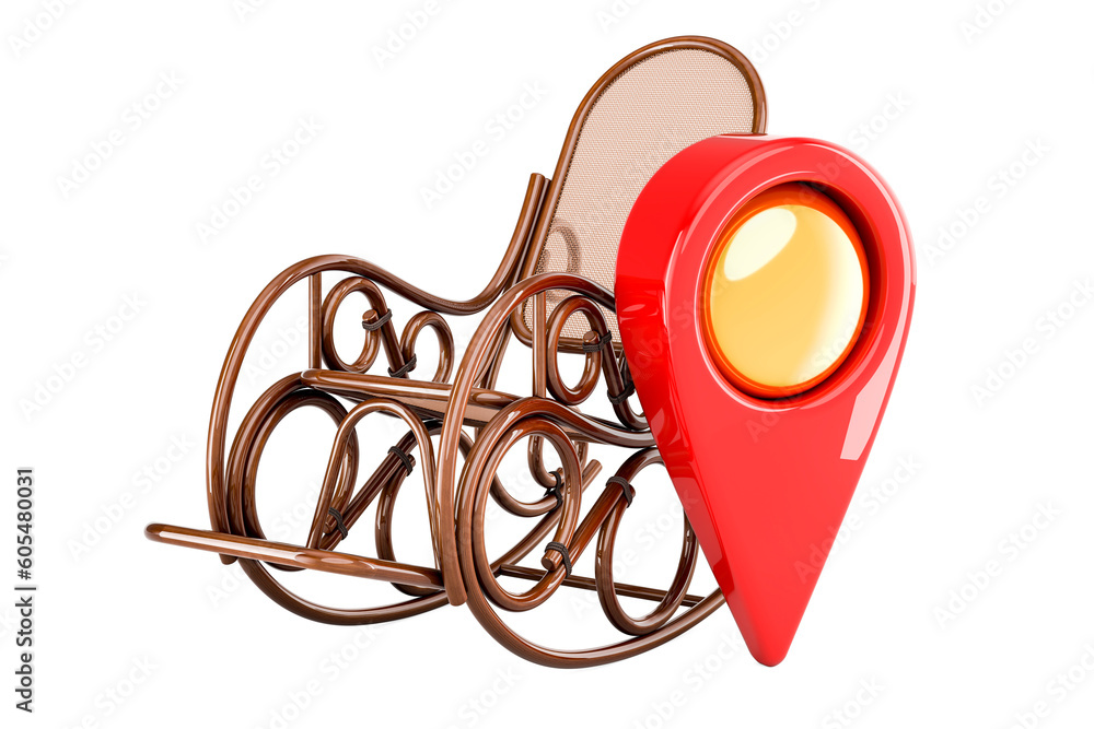 Poster rocking chair with map pointer, 3d rendering