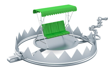 Garden swing with canopy inside bear trap, 3D rendering