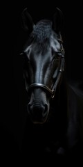 Fototapeta na wymiar AI-image closeup portrait of Canadian horse front black background