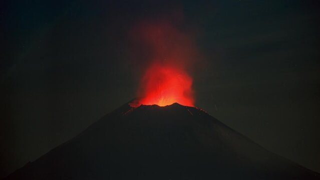 Intense Sight: Crater Eruption of Popocatepetl Volcano in Puebla, Mexico