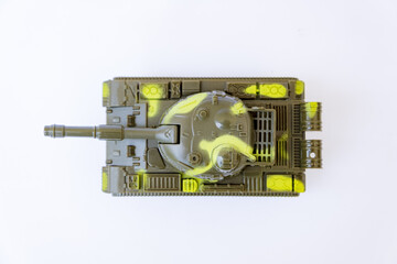 Toy tank photographed on a white background