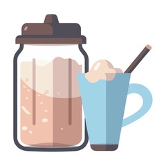 Organic fruit cocktail in jar and cup