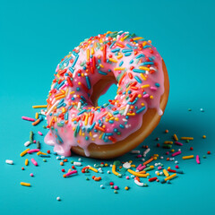 Fototapeta na wymiar Donut with pink glaze and sprinkle generative AI