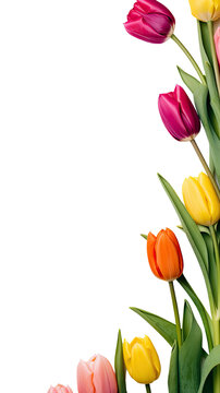 vibrant tulips as a frame border, isolated with copyspace