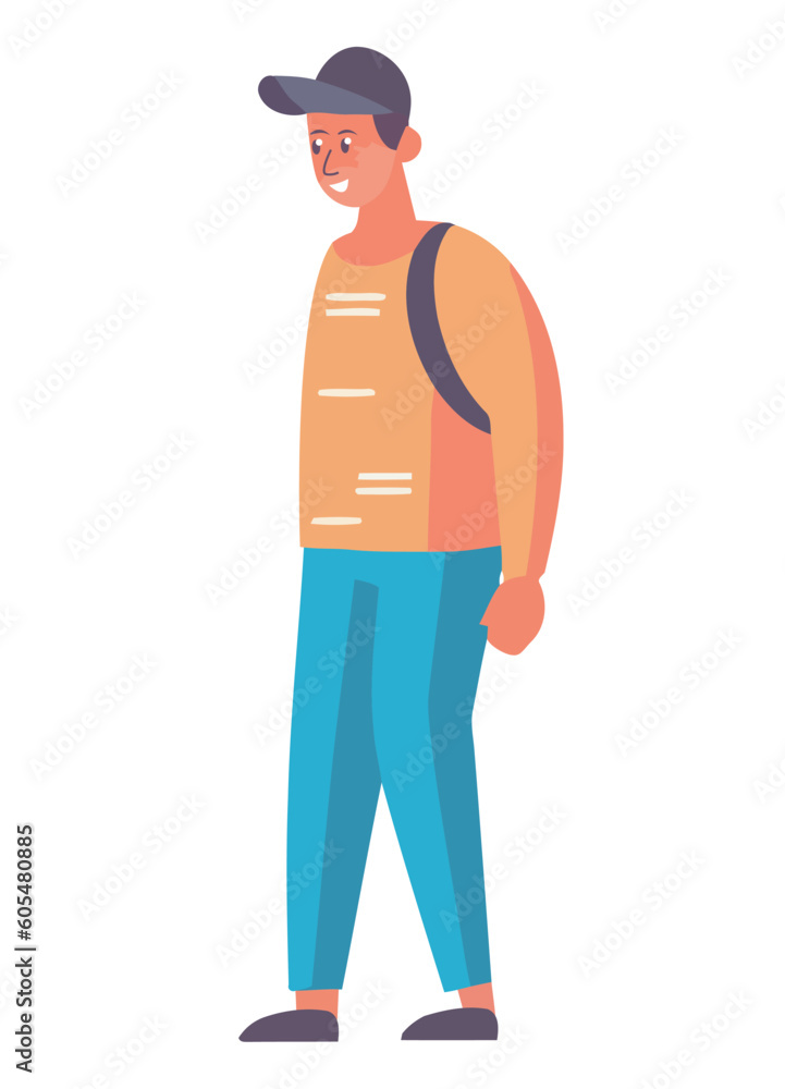 Canvas Prints young man wearing bagpack walking