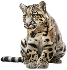 Lying clouded leopard isolated on a white background as transparent PNG, generative AI animal