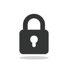A closed lock icon on a white background. The concept of security. Vector illustration.