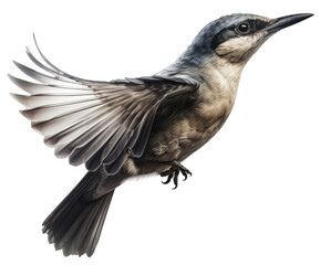 Flying bird isolated on white or transparent background as PNG, generative AI animal