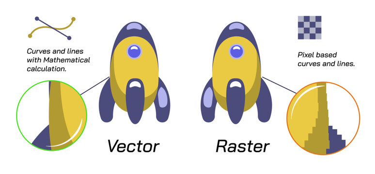 Vector vs raster image illustration. Infographic design elements for web ui ux and application developers. Pixelated and pixel free image comarison