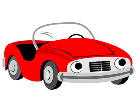 Red sports car with smiling face cartoon