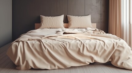 bed with white pillows in hotel, ai generative	