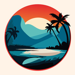 tee print vector design with brushes and palms