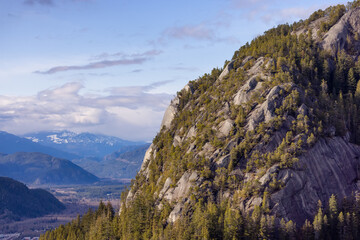 Rocky cliffs on Chief Mountain in Squamish, BC, Canada. Nature Background. Sunny day.