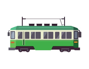 green tram transport isolated - obrazy, fototapety, plakaty