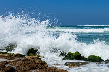 beautiful white sea wave splashes