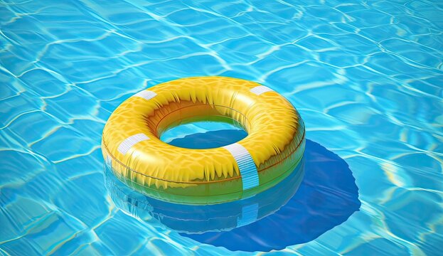 a yellow life ring floating in the pool Generative AI