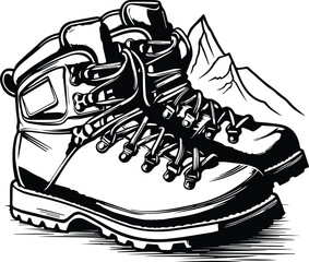 Hiking Boots Logo Monochrome Design Style
