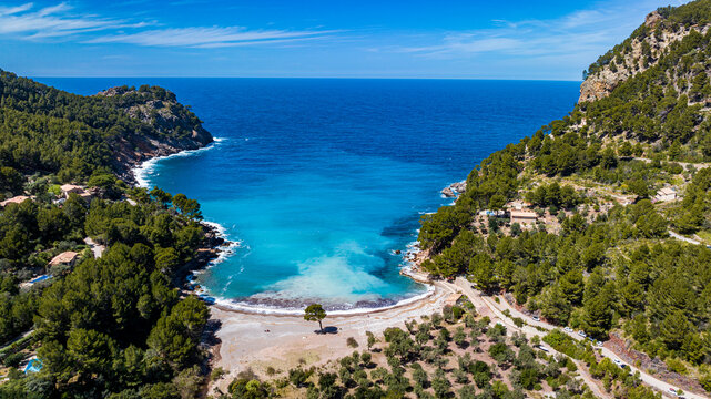 Aerial of the Tuent Beach, Mallorca, Balearic Islands, Spain, Mediterranean, Europe