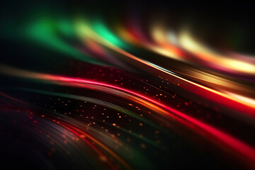 Fototapeta na wymiar Abstract futuristic background high speed vibrant red green lines and bokeh glowing neon moving. High speed futuristic travel concept. Fantastic wallpaper, Ai Generative