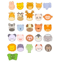 set of funny animals, animal faces, animal heads, cute animal illustration, vector