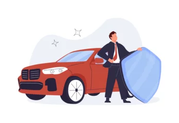 Gordijnen Car insurance policy finance form money concept. Car insurance icon vector document. Vector cartoon illustration for UI, car safety © Mykyta