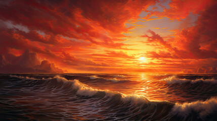 Beautiful sunset on the sea illustration created with Generative AI	
