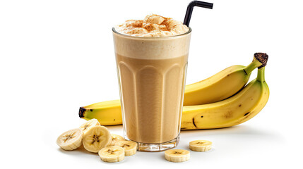 Banana smoothie on an isolated white background created with Generative AI	