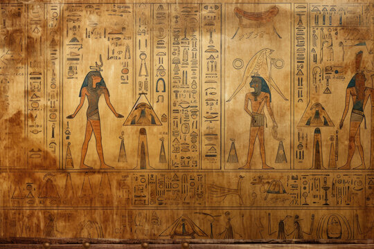 Ancient Egyptian papyrus with Egyptian symbols created with Generative AI