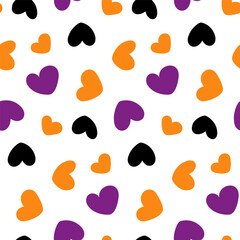 Fototapeta na wymiar Seamless pattern of hand drawn colorful hearts in trendy Hallowing hues. Abstract background texture