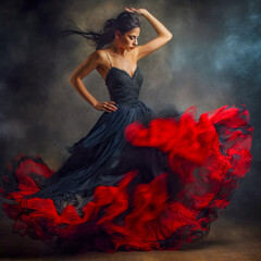 Fototapeta na wymiar Beautiful Spanish Woman Dancing Flamenco Illustration Generative AI KI Background Cover Journal Digital Art 