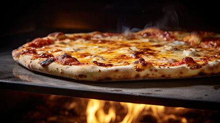 Close-up of brick oven cheese pizza created with Generative AI	
