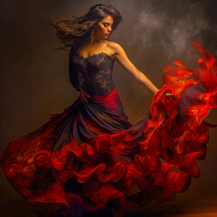 Beautiful Spanish Woman Dancing Flamenco Background Cover Journal Digital Art - obrazy, fototapety, plakaty