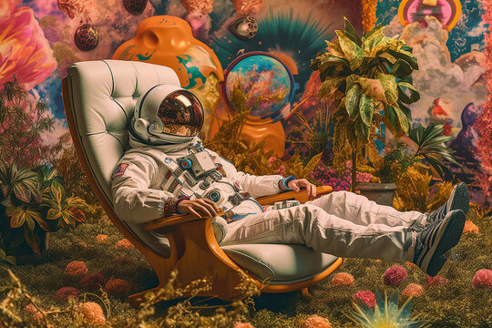 Astronaut Lounging in a Psychedelic Background